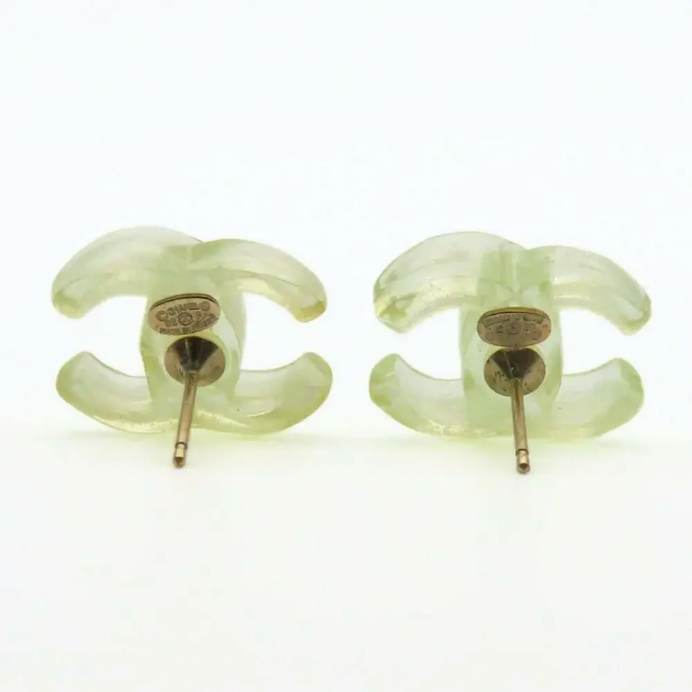 CHANEL Green Logo Earrings